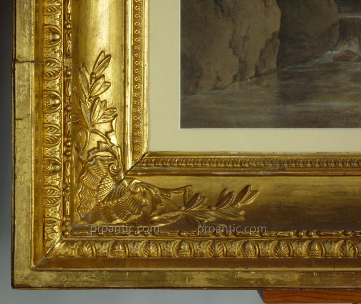 Paysage, ruines et troupeau aquarelle début XIXème, de Saint-Petersbourg, tableau